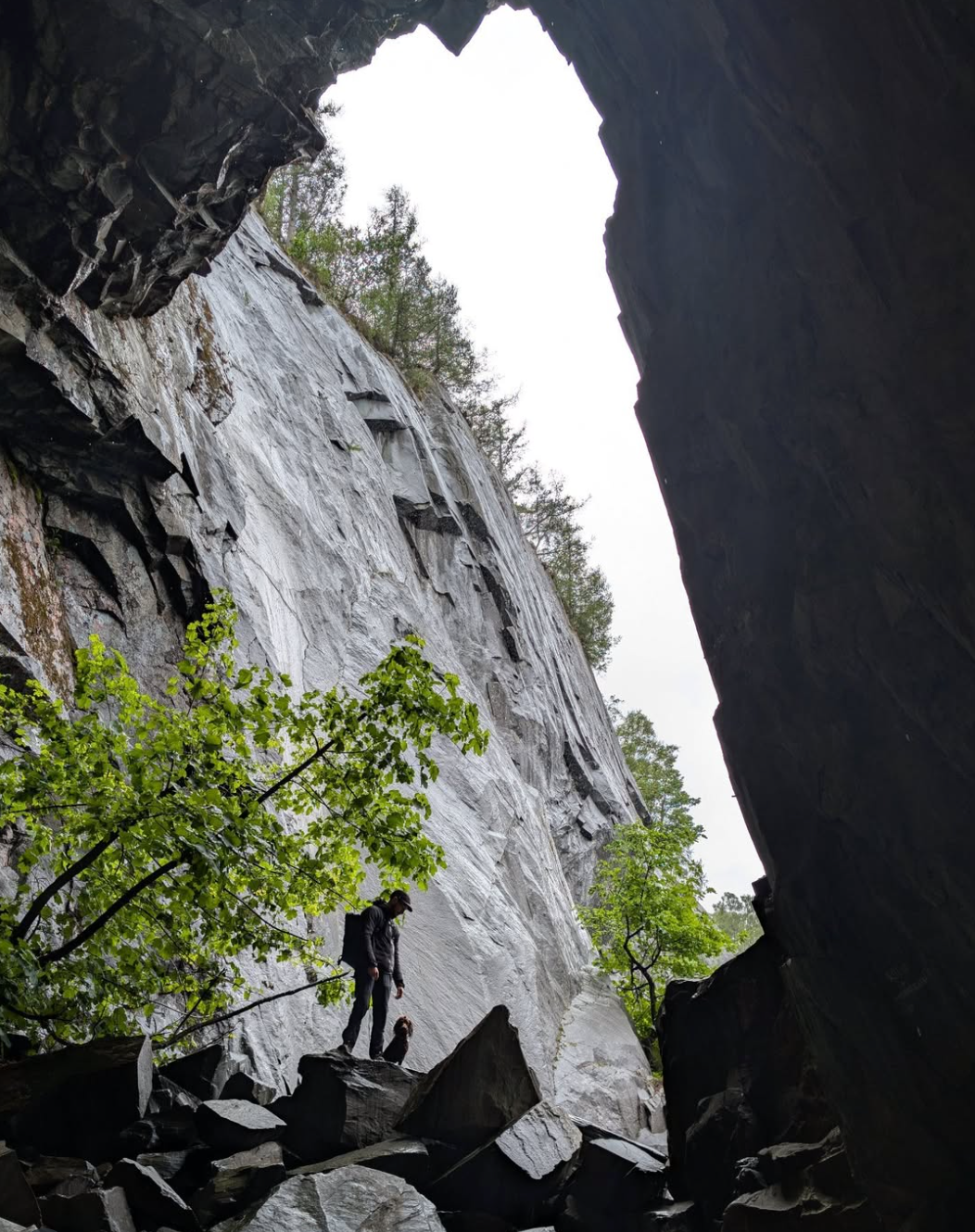 Man standing in a mountain crevice
