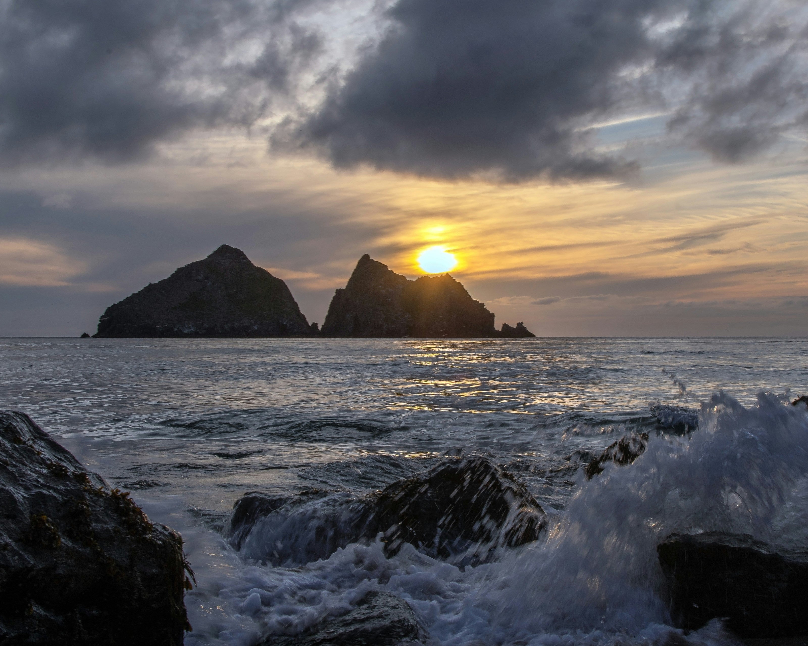 Gull rocks at sunset